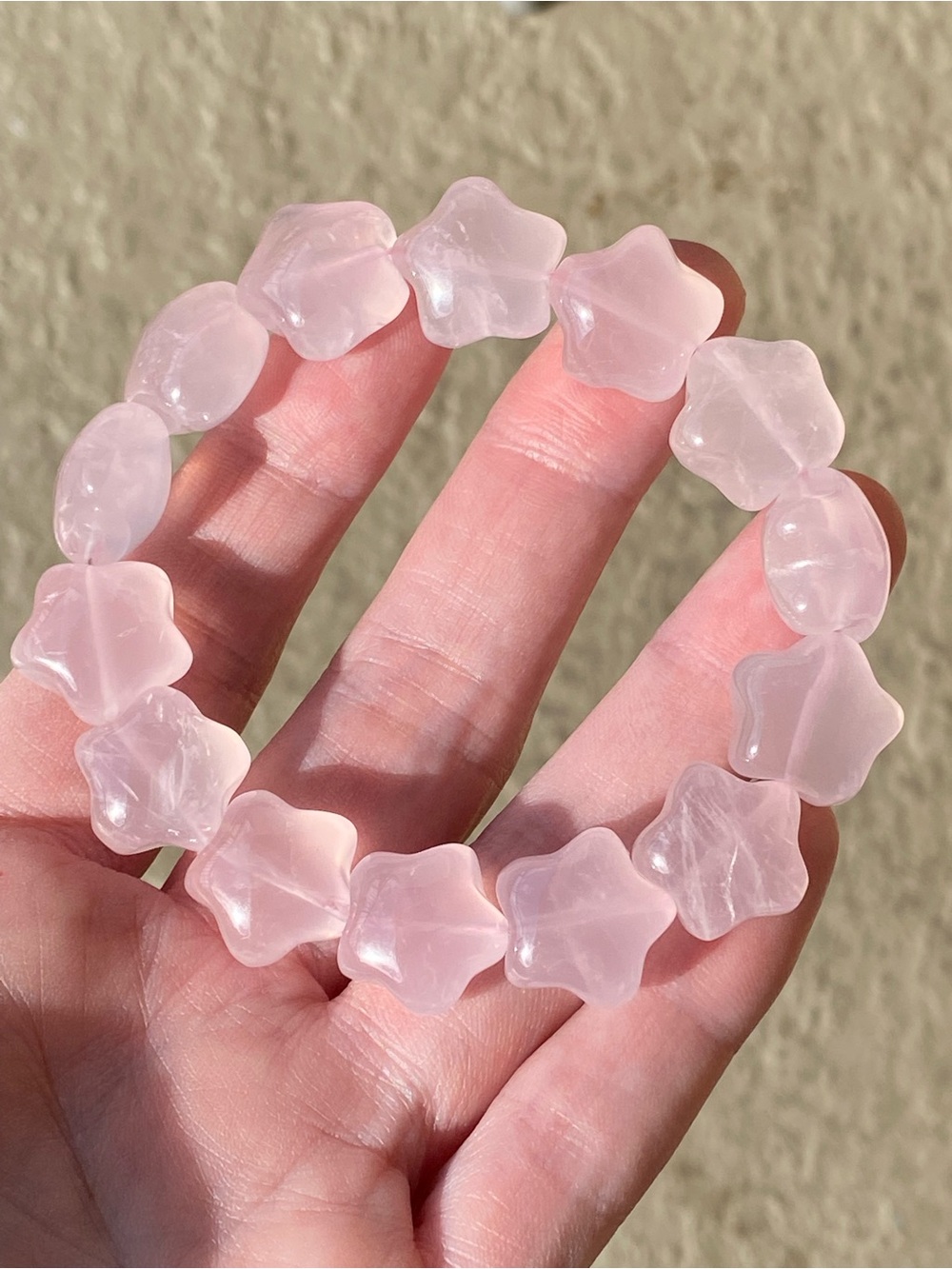 Natural Rose Quartz Star Bracelet Pink Crystal Stretch Bracelet 7 Inch